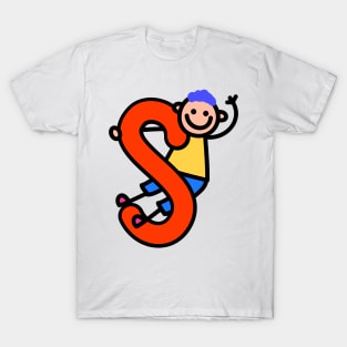 Letter S for Boys alphabet Kids Colorful Cartoon Character T-Shirt